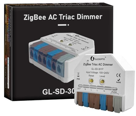 GLEDOPTO ZigBee 3.0 Triac AC Dimmer Switch Mini LED Dimmable Switch 400W Max Push Button Smart App Voice Control Work with H/ue Alexa Tuya Smart Life Conbee Zigbee2mqtt Home Assistant (Hub Required)