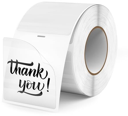 FINDAT Etichette Termiche Trasparenti 50 x 50 mm Rotolo Quadrato Vinile Stampabile Adesivi Impermeabili per Ufficio Logo Design QR Spedizione 300 Pezzi