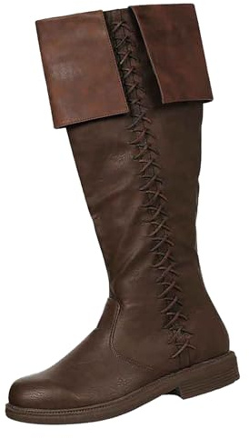 Bottines hautes pour homme avec talon - Bottes en cuir - Bottes longues à lacets - Bottes médiévales - Bottes vintage en cuir synthétique - Bottes d'équitation à enfiler, marron, 43