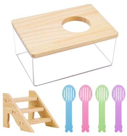 LSYYSL 1 Piece Of Hamster Bathroom, 1 Piece Of Detachable Wooden Ladder, 4 Pieces Of Cleaning Sand Shovel, Transparent Bath Sand Box, Pet Supplies