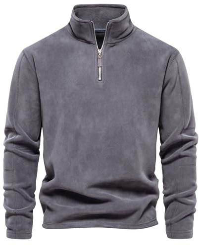 MSIYOW Felpa Uomo in Pile Felpa da Lavoro Uomo Maglione Invernale Collo Alto con Zip Pullover Manica Lunga (XL, Grigio)