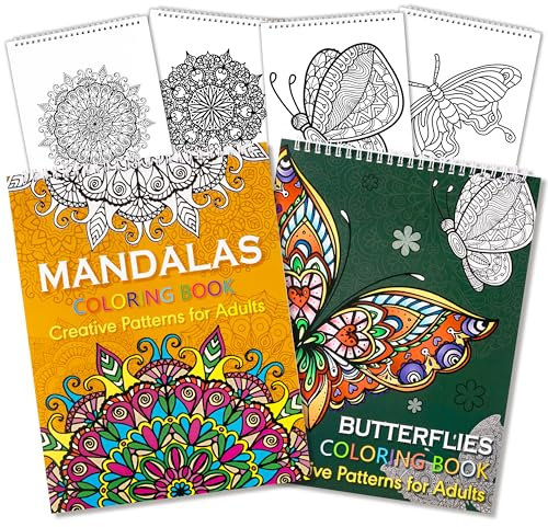 ARefugen Lot de 2 livres de coloriage mandala papillon – Soulagement du stress et relaxation avec beau mandala papillon livres de coloriage pour femmes adultes – Créativité et calme cadeau