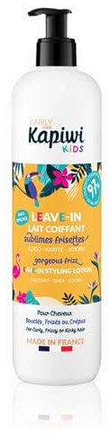 KAIRLY KAPIWI KIDS - Leave-In Lait Coiffant Sans Rinçage - Nourrit & Définie les Boucles - Coco, Karité & Jojoba - Cheveux Bouclés, Frisés & Crépus - 97% Naturel - 500 ml