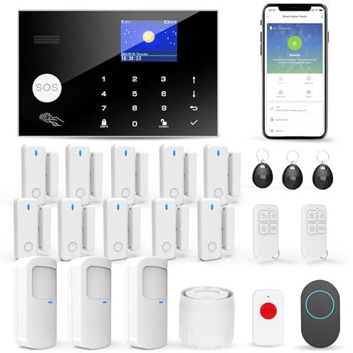 Sistemi di Allarme Domestici, Sistema di Sicurezza Domestico Wireless WIFI/GSM SMS a 22 Pezzi con Rilevatore di Movimento, Sirena di Allarme da 120 dB, Telecomando Intelligente, Invito Vocale