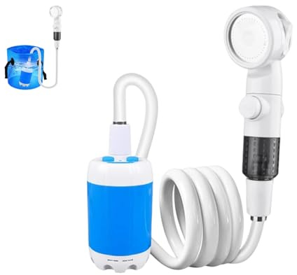 Bomba de ducha portátil recargable con batería de 4000 mAh y flujo de agua ajustable, ideal para camping, senderismo, baño de mascotas y limpieza del coche (A)
