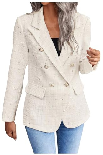 Generisch Blazer Women's Boucle Suit Jacket with Pockets and Button Open Front Tailored Plain Leisure Jacket Sporty Jacket Transition Jacket Windproof Thermal Outdoor Jacket Lightweight Hiking Jacket
