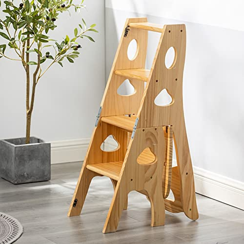 Taburete plegable de 4 escalones para interiores, escalera de madera portátil para cocina, taburetes pequeños, zapatero, estante para flores, diseño duradero y ahorra espacio