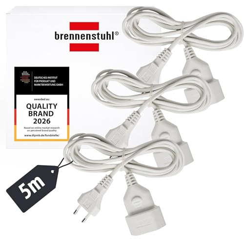 Brennenstuhl 3er Set Kunststoff-Verlängerungskabel (Verlängerungskabel für den Innenbereich, 5m Kabel, mit Euro-Stecker und Kupplung) weiß