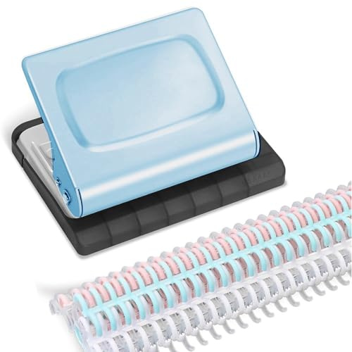 Stineng Macchina di Rilegatura (Pugno A 10 Buche) per Pianificatori, 10 Anelli di Legante Multicolore Inclusi, Funziona con A4 (30 Fori) e A5 (20 Fori) Blu