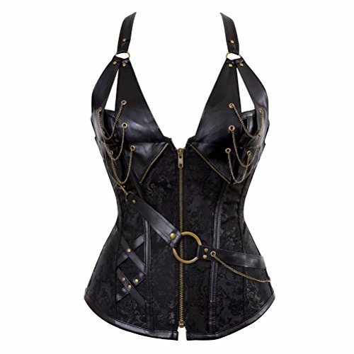 Corset Bustier Steampunk Femme Sexy Cuir Zip Gothique Halter Guêpière Minceur Vest Grande Taille Pirate Top Noir 2XL