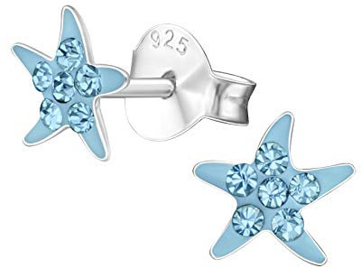 Laimons Mädchen Kids Kinder-Ohrstecker Ohrringe Seestern Stern mit glitzer hellblau blau 6mm Sterling Silber 925