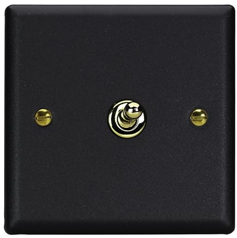 Varilight Single Toggle Light Switch 2-Way - Vogue Matt Black With Polished Brass Toggle, XYT1V.MB