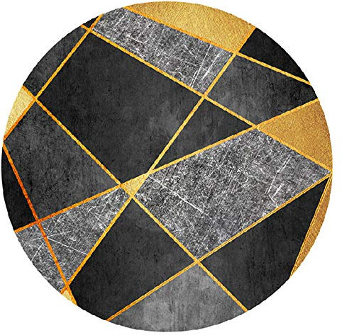 WJW-DT Schwarz Grau Gold Teppich Rund 80 100 120 140 160 180 200 cm Durchmesser Teppiche Wohnzimmer Schlafzimmer Küche Nachttisch Couchtisch Teppich-200cm