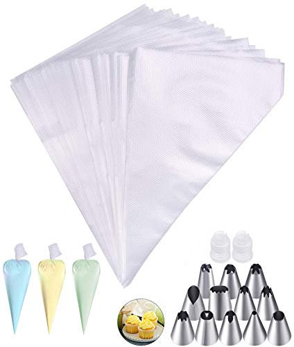 Sac de décoration Tang Yuan 100 jetable, avec 12 buses de décoration en acier inoxydable,outil de fabrication de gâteaux,utilisé pour la décoration de pâtisserie,poches à douilles