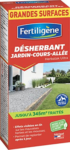 FERTILIGENE FDESA80N - Désherbant ultra Concentré Jardin, Cours, Allées 800 ml - Détruit rapidement les mauvaises herbes et les mousses - composition naturelle - Effets visibles en 1h - Couvre 345 m²