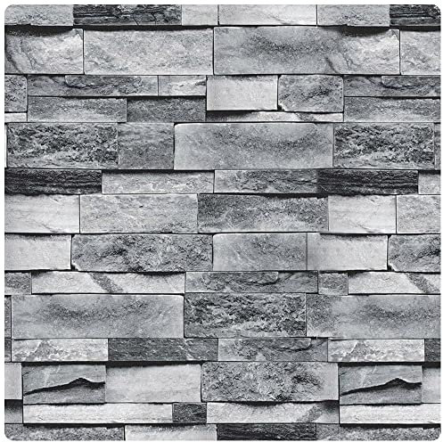 Ohmywor Grey Brick Wallpaper Self Adhesive Wallpaper Peel and Stick Wallpaper Wall Paper Paste for Living Room Bedroom Kitchen 45x500CM