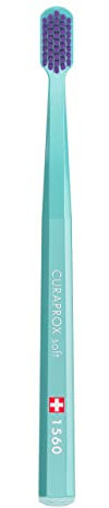 Curaprox CS 1560 Weiche Zahnbürste - Mundpflege für Erwachsene/Sanfter Start für festere Putzpräferenz/Einzelpackung, Türkis-Violett/Hergestellt in der Schweiz