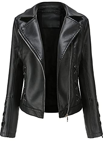 e-girl Veste moto femme en simili cuir Col revers Zip,EU 36-48 | Lacets croisés,zip asymétrique,poches avant,lanières manches, Veste moto lacée,streetwear décontracté