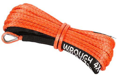 WROUGH Cuerda de cabrestante sintética de 1/4 Pulgadas x 50 pies con Funda Protectora y dedal, Resistencia a la Rotura de 10 Libras, Cuerda de cabrestante Resistente para ATV, UTV, Remolque de Barco,