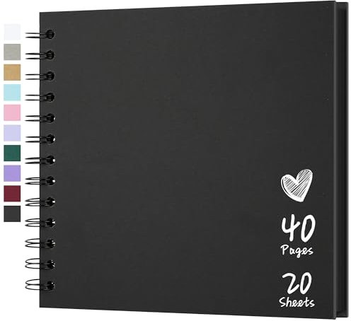 Hiwhy Fotoalbum Scrapbook 18x18 cm 40 Seiten DIY Scrapbook Hartes Kraftpapier Baby Erinnerungsbuch Familie Geburtstag Hochzeit Jahrestag Scrapbook, Schwarz