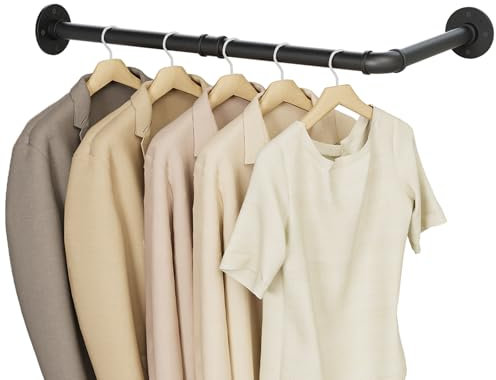 YheenLf Garderobenstange L Form, Industrial Kleiderstange Wandmontage, Vintage Kleiderständer Kleiderschrank, Garderobenständer für Bad Flur Küche, DIY (B60 x T30cm), Schwarz