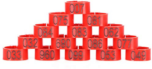 Qukaim Taubenring, Taubenbeinbänder, 100 Stück, 10 mm, rot nummerierte Geflügelbeinringe zur Vogelidentifizierung, 001–100 Taubenfußringe