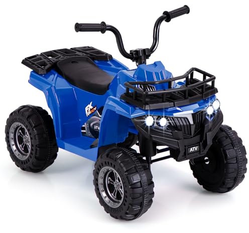 GYMAX Kids Electric Quad Bike, 6V Battery Powered Toy Car with MP3 Player, LED Headlights, Storage Basket, Forward & Backward, Children Ride on ATV for 2-5 Years Old Boys Girls (Blue)