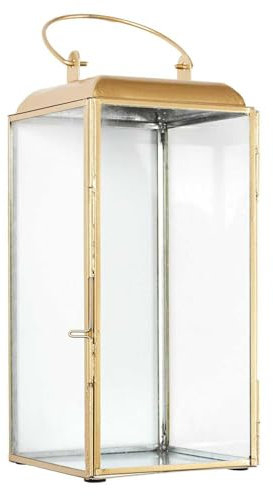 HOME DECO FACTORY - HD9145 Lanterne en Métal Doré et Verre - Design Élégant - Usage Polyvalent - Bougeoir ou Photophore - Hauteur 30 cm - Couleur Or et Transparent