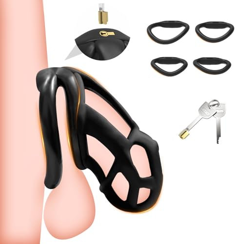 AMZII 7.0 Cobra Peniskäfig Sex Spielzeug für die Männer,Chastity Cage Male mit 4 Arc Cockring & Super-Unsichtbar Schloss,Keuschheitskäfig Herren,Keuschheitsgürtel für Herren Cock Cage (7.0, L)