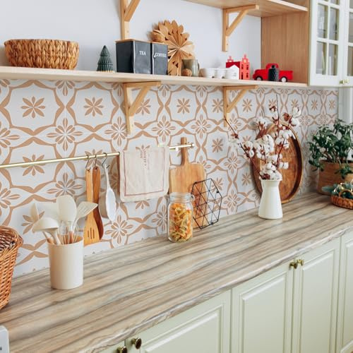 Alwayspon Tile Sticker, 25PcsX15cm/6inch Cream Orange Self Adhesive Stick on Tiles Transfer Sticker for Bathroom Kitchen, Backsplash for Cooker, Peel and Stick Adhesive Vinyl Wall Tiles Sticker