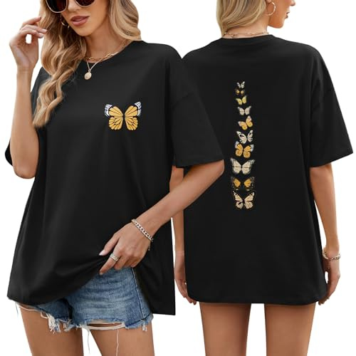 TOMEEK T-shirt för kvinnor topp sommar oversize skjorta rund hals kortärmad bomull vita t-shirts vintage lös t-shirt lös passform basic t-shirt kortärmad