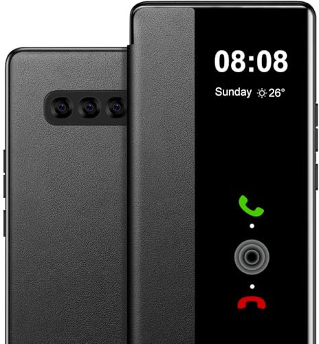 Flip Case for Samsung Galaxy S10 Case S View, Clear View Folio Premium PU Leather Hard PC for Samsung S10 Case, Luxury Anti-Scratch Flip Cover Phone Case for Samsung Galaxy S10 4G (Black)