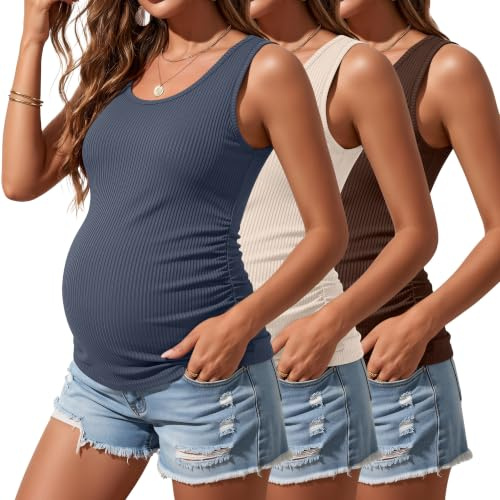 Riyiper 3 Pack Women's Maternity Tank Tops, 3-Color, Medium