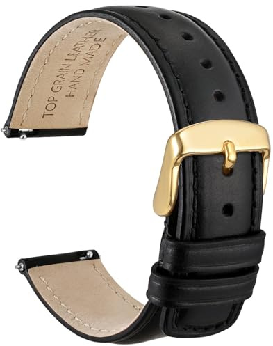 WOCCI 20mm Cinturino Orologio per Uomo e Donna, Vera Pelle - Pelle Grana Superiore, Sgancio Rapido, Fibbia Oro (Nero)