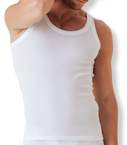 Intimitaly Canotta Uomo Cotone a Costine 2-1, Spalla Stretta, Intima ed Esternabile, Fresca e Antisudore (IT, Testo, M, Regular, Regular, Bianco)