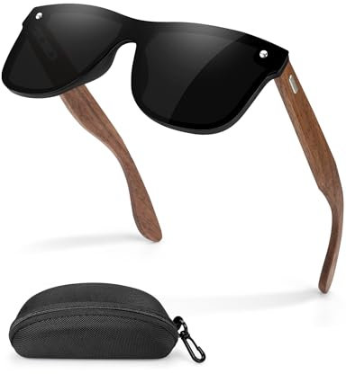 MELLIEX Holz Sonnenbrille Herren Damen Polarisierte Sonnenbrille mit UV400 Schutz, Schwarz