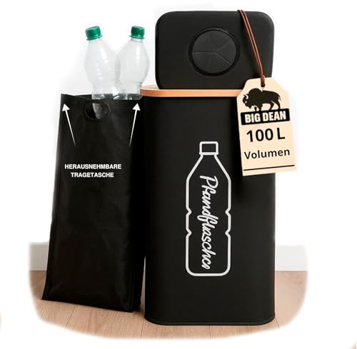BigDean 100L Pfandflaschen Sammelbehälter mit Deckel inkl. Tragetasche - Pfandflaschen Behälter Flaschensammler Leergut Sammelbehälter Pfandsammler Flaschensammler Pfandflaschen