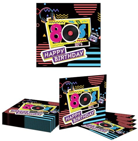 Kotkiddy 20 Pezzi tovaglioli Festa Anni '80 Articoli Festa Compleanno per Ragazzi e Ragazze Piatti di Carta Dolce Dessert USA e Getta tovaglioli