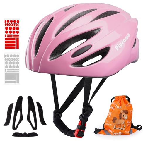 Plusawa Kids Helmet for 5-18 Years, Lightweight PC Shell, Interior Padding, Adjustable Multi-Sport Kid Helmet Skateboard/Cycling/Scooter/Skating 52-55 cm (Pink, S)
