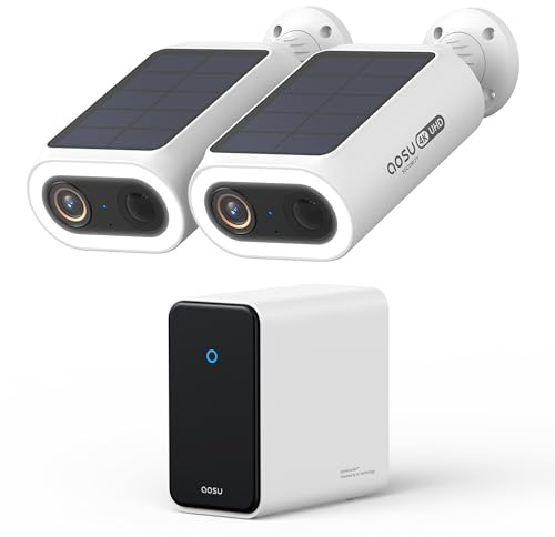 aosu 4K UHD AI Cámara de vigilancia Exterior Solar batería 2-CAM Kit con HomeCortex reconocimiento Facial análisis Comportamiento detección de Personas/vehículos/Animales 32GB Local Ampliable a 16TB