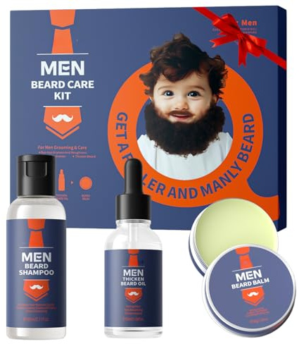 Christmas Beard Care Kit for Men,3pcs Beard Grooming Kit Beard Oil, Beard Balm & Beard Shampoo Set,Gentle Care Mens Grooming Kits,Anniversary Gifts for Him, Boyfriend Christmas Gifts, Dad Gifts