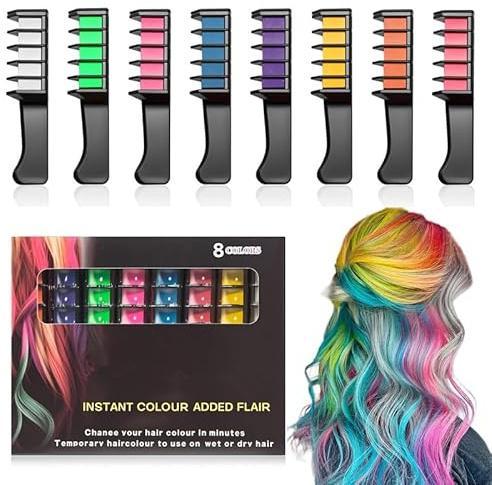 Peines con Tizas Colores para Cabello,2026 Tizas Avanzadas para Niñas,Tintes Lavables para Cabello,Cumpleaños,Navidad,Regalos de Cumpleaños Niñas,Tiza Temporal Lavable,No Tóxico (8 Colors)