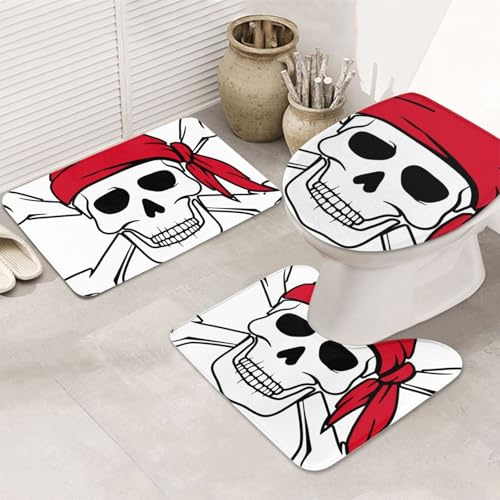 Juego De 3 Alfombrillas De Baño Calavera Pirata Juego De Alfombrillas De Baño Absorbentes Decorar Alfombras De Cama, para Dormitorio, Cocina, Bathroom