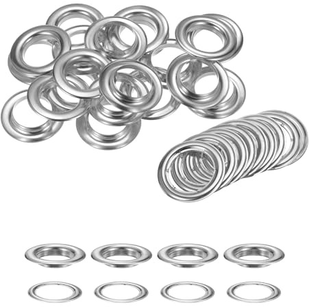 Trimming Shop Anneaux à œillets de 30 mm avec rondelles, œillets pour bâche, Maroquinerie, réparation, Anneaux à œillets Ronds pour Bricolage, Support en Toile, Argent, 10 pièces