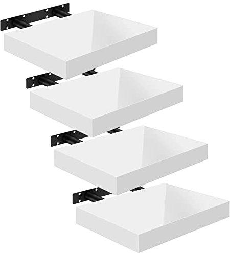 WOLTU Wandregal Volato Set von 4 Regalen Wandboard freischwebend Schweberegal CD DVD Regal Bücherregal Holz Board 30x22,9x3,8cm weiß RG9489ws-4