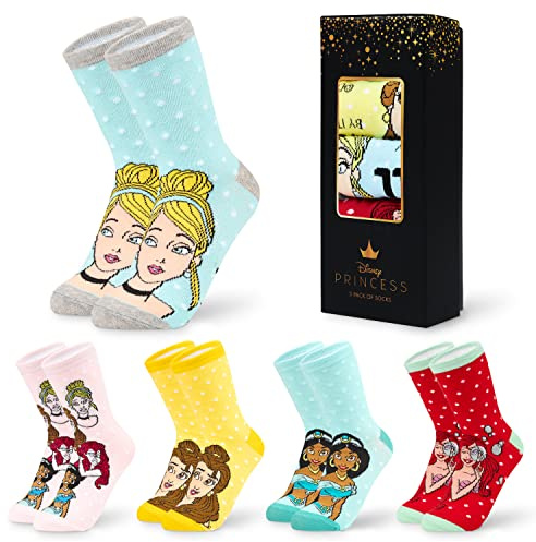 Disney Stitch - Calzini da donna al polpaccio, morbidi, elasticizzati, confezione da 5, regali per donne, Multi Principesse, 2.5/7.5 UK