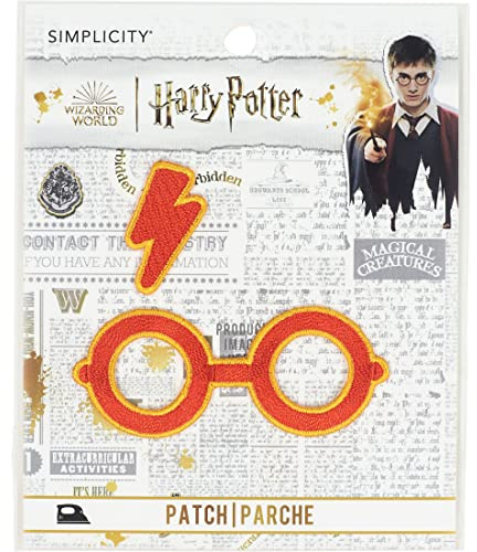 Simplicity Harry Potter Brillen- und Narbenapplikation, zum Aufbügeln für Kleidung, Jacken und Rucksäcke, 7,3 cm B x 2,9 cm H und 1,2 cm B x 3,2 cm H, 2 Stück