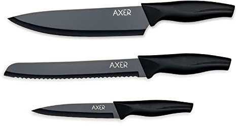 Axer 3 Pezzi Set Coltelli da Cucina Professionali Neri - Chef Knife - Inox