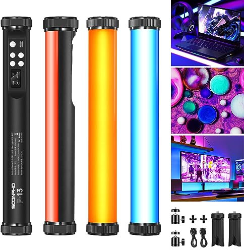 Soonpho 2 Pack RGB Foto Stick Light Tubo de Luz Palo LED Barra para Fotografía Video con 4000mAh de la Batería,CRI 97 +,2500K-8500K,Brillo Ajustable 21 Efectos para TikTok,Youtube