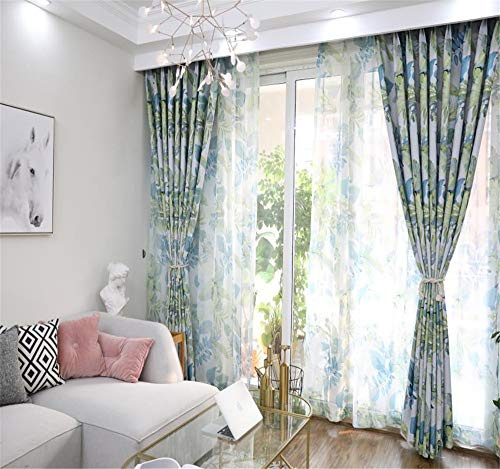 Window Drapes Nordic Style Tropical Rainforest Shading Fabric 2-Pack W x L-66 x 90 Inch (Custom Size (Per Meter))